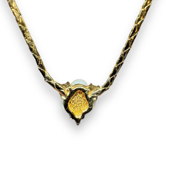 Vintage Christian Dior Gold Plated Necklace Pearl Crystal - Picture 4 of 6